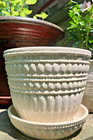 Vtg Mccoy Beaded Ceramic 5 1 2 flower Pot Planter W  Attached Saucer