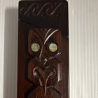 1980s  Maori Aboriginal New Zealand Pouwhenua Totem Pole Wood Carving Mana Box