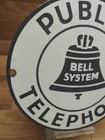 Vintage Porcelain Sign Bell System Public Telephone 7  Round Heavy Gauge Metal
