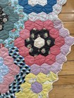 Vtg Grandmother Hex Flower Garden Quilt 88x76    Hand Stitched Vibrant Country