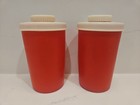 Vtg 50s Red Plastic Cups Salt   Pepper Shakers Mid Century Modern Rare