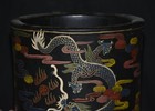 7 2  Old Chinese Ebony Wood Carved Dynasty Palace Dragon Brush Pot Pencil Vase