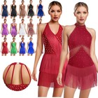 Us Women Rhinestone  Fringe Bodysuit Sparkly Tassel Latin Jazz Bodysuit Costume