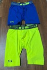 Ua Under Armour Boys Compression Shorts Youth Medium Neon Yellow Blue