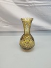 Vintage Amber Glass Vase 5 5    Tall  Vertical Ribbed Neck 