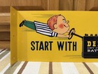 Delco Dry Charge Battery Flange Sign Gas Oil Garage Vintage Style Wall Decor