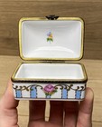 Vintage White Blue Gold Porcelain Jewelry Box Brass Ormolu Floral Hinged