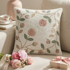 Vintage Beaded Rose Floral Throw Pillow Cover Cushion Case Handcrafted 16x16