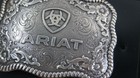 Ariat Western Belt Buckle Scalloped Logo Rectangular Silver Tone A37006