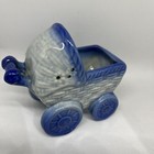 Blue Ceramic Baby Buggy Carriage Succulent Planter Nursery Decor Japan Vintage