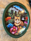 Rare Martin Leman Tin Cat Serving Tray Cute Folk Great Colors 16  Round Vintage