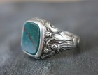 Men   s Bloodstone Ring Sterling Silver Square Signet Vintage Gemstone Jewelry