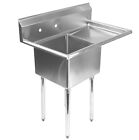 Nsf Stainless Steel 18  Single Bowl Commercial Kitchen Sink W  Right Drainboard