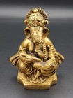Antique Indian Brass Sculpture Gilted Ganesha Elephant God Writes Article Statue