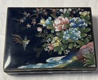 Antique Japanese Cloisonn   Enamel Peonies Bird   River Decorative Jewelry Box