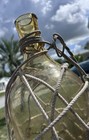 Antique Large Yellow Glass Fishing Float Buoy Ball Net Vintage 19  X 6 