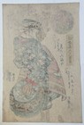 Original Japanese Woodblock Print By Eisen Blossoms   Beautiful Woman  C 1830 s
