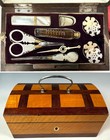 Antique C 1810-30s French Palais Royal Mother Of Pearl And 18k Gold Sewing Box