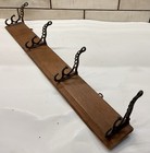 Antique Vintage Wood Wall Mount Coat Hat Rack  4 Cast Hooks