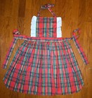 Vtg Plaid Full Bib Apron Red White Ruffle 50s 60s  Retro  Country granny cottage