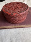 Vintage Chinese Cinnabar Style Lacquer Trinket Box     Carved Figural Scene