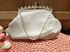 Vintage   Antique Silver Mesh Evening Bag Purse   West Germany Pearl Accent