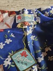 Nwt Vintage Lotus Pond Geisha Floral Kimono Robe Satin Royal Blue Size L Belt
