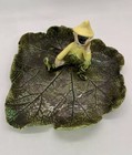 Vintage Ceramic Pixie Elf Sitting On Green Leaf Trinket Jewelry Candy Nut Dish