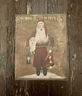 Primitive Santa Claus  Sheep  Feather Tree Christmas  Handcrafted Plaque B
