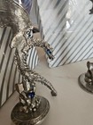 Dragon Heart Wings Pewter Flute Clear Glasses Blue Wedding Toast Anniversary