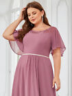 Plus Size Chiffon Ruffle Sleeves Asymmetrical Hem Mother Of The Bride Dress