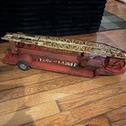 Vintage No  9 Hook And Ladder Pressed Steel Fire Truck Toy Red White