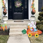 Easter Decorations Outdoor  Metal Bunny Carrot Cart Decorative Garden Stakes  Ha
