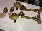 Antique Pair Brass Vaseline Glass Wall Light Lamp Swivel Sconces Old Victorian