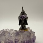 Vintage Pewter Wizard Figurine On Natural Amethyst Crystal Cluster Base Decor