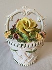 Beautiful Vintage Italian Porcelain Basket Of Flowers Italy B5