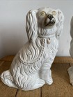 Rare Antique Pair Of 14  Inch Staffordshire White Spaniel Fire Mantle Dogs