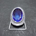 Blue Sapphire Belt Buckle Silver Plated Filigree Western Boho Statement Men