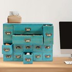 Blue Vintage Storage Cabinet With 14 Drawers Tabletop Drawer Organizer