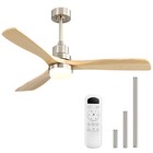 Nickel   Solid Wood Ceiling Fan With Dimmable Led   Remote Control 6 Speed quiet