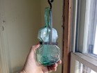 Pretty Aqua 9 3 4  Violin Figural Bottle Hand Blown Viobot With Metal Hanger
