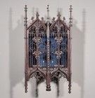 French Antique Gothic Revival Solid Oak And Walnut Wood Bar Or Wall Cabinet