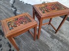 2 Asian Chinese Oriental Vintage Nesting Carved End Table Scene Decor No