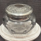 Vtg Antique Hair Receiver Glass Silver Lid Dresser Faceted Crystal Jar Glows Uv