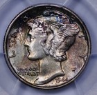 1944 Mercury 10c Silver Dime Pcgs Ms 66 Toned Sea Green Reverse