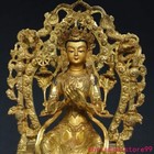 Tibet Buddhism Temple Bronze 24k Gold Gilt Tara Kwan-yin Guanyin Buddha Statue