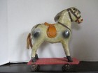 Ca  1900 Excellent Paper Mache Horse Pull Toy With Wooden Cart Likely German
