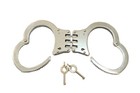 Silver Hinged Style Handcuffs Double Lock Hand Cuffs  2 Keys Steel
