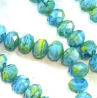 Faceted Millefiori Rondelle Beads  8x6mm  Aqua W gloss Finish  Czech  20 Pcs 