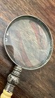 Vintage 9 Inch Silver Tone Hand-held 3 1 2 Inch Magnifying Glass W crown Handle